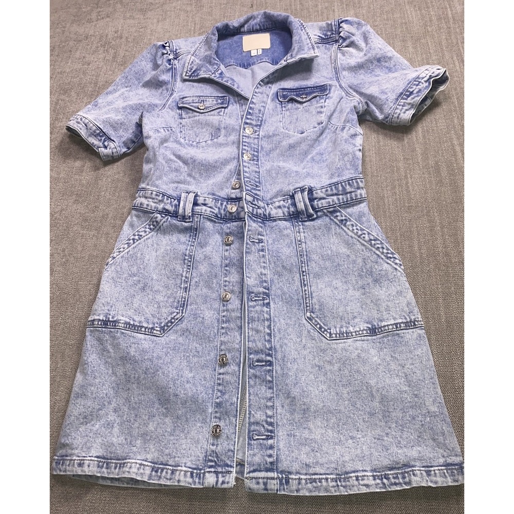 Paige Mayslie Denim Dress Womens 12 Light Blue Acid Wash Button Shirt Dress